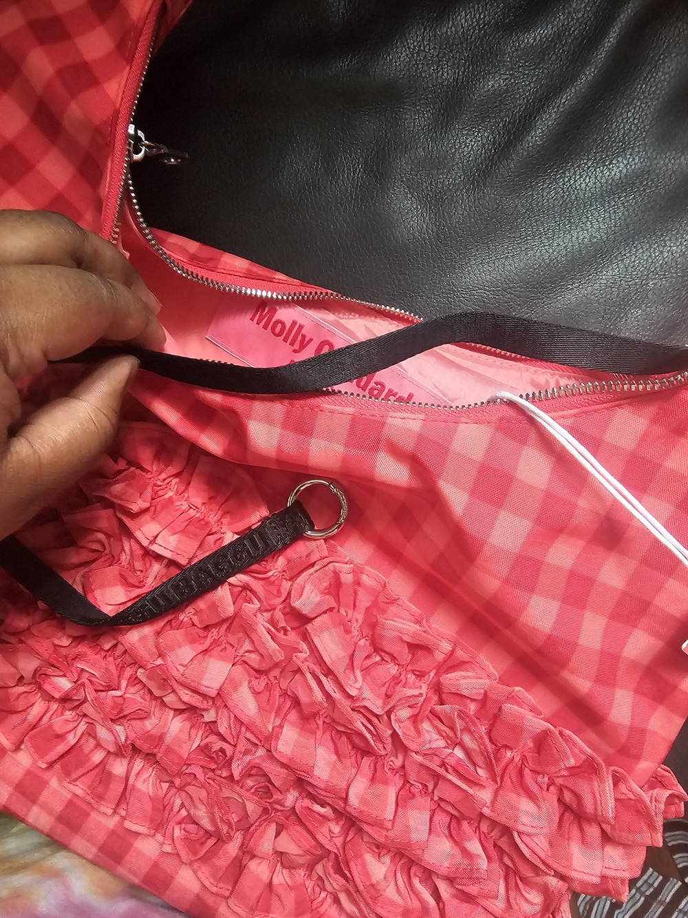 BAGGU Molly Goddard Ruffle Shoulder Bag Gingham Ruffle Shoulder Bag in Pink NWT - Picture 4 of 6